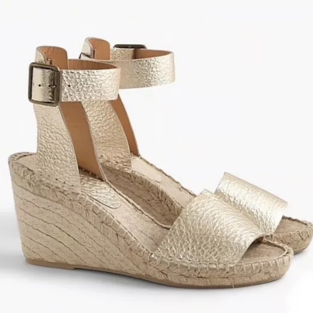 J.Crew Corsica Espadrille Wedges in Metallic Suede - Pale Gold